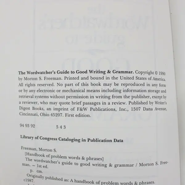 Wordwatcher's Guide Writing & Grammar by M.S. Freeman 1990 PB ISBN 0898794366