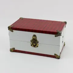 Vintage Red Black Plaid Metal-Covered Wood Doll Wardrobe Storage Box