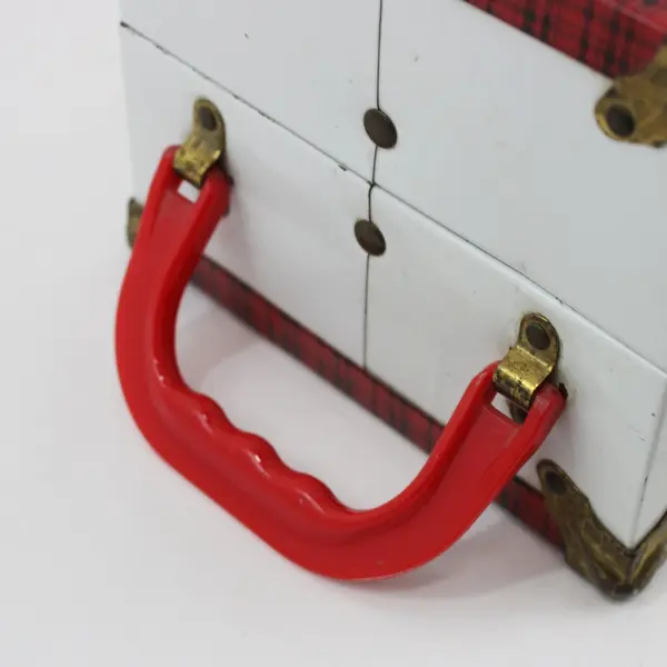 Vintage Red Black Plaid Metal-Covered Wood Doll Wardrobe Storage Box