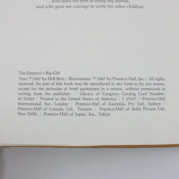The Emperor's Big Gift Dell Britt 1967 Hardcover Children's Book