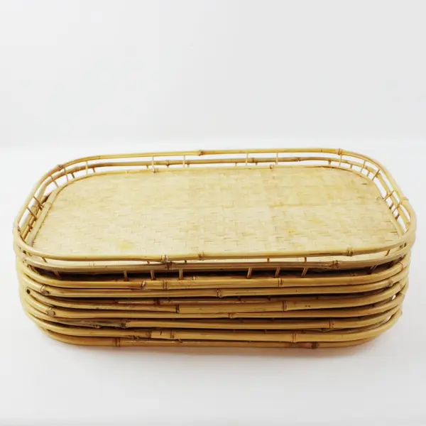 Set of 8 Woven Bamboo Rectangular Serving Trays 19 x 12.5 in