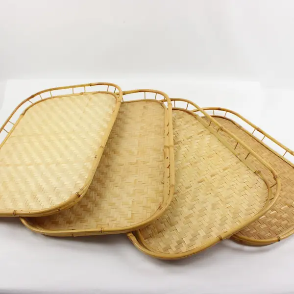 Set of 8 Woven Bamboo Rectangular Serving Trays 19 x 12.5 in