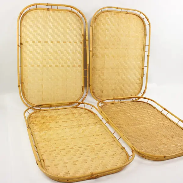 Set of 8 Woven Bamboo Rectangular Serving Trays 19 x 12.5 in