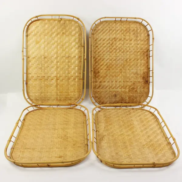 Set of 8 Woven Bamboo Rectangular Serving Trays 19 x 12.5 in