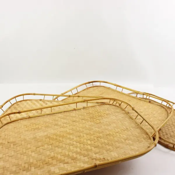 Set of 8 Woven Bamboo Rectangular Serving Trays 19 x 12.5 in