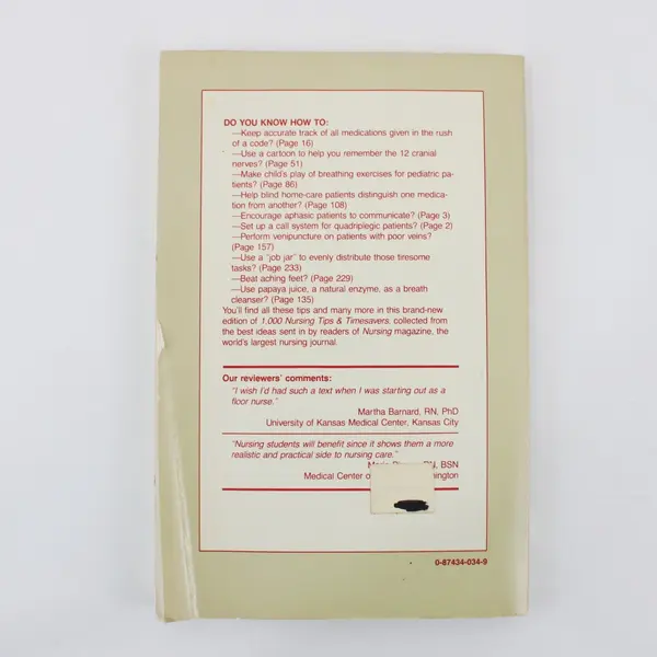 Vintage 1000 Nursing Tips & Timesavers Quick & Easy Tips 2nd Ed 1987 Paperback