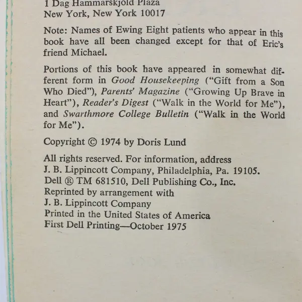 VTG Eric by Doris Lund Paperback Biography 1975 A Mother's Story About Her Son