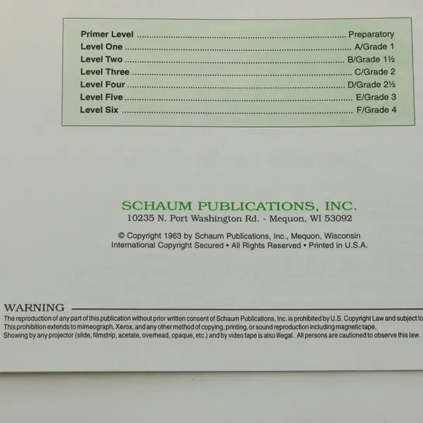 John W. Schaum Fingerpower Level One Piano or Organ Exercise Book