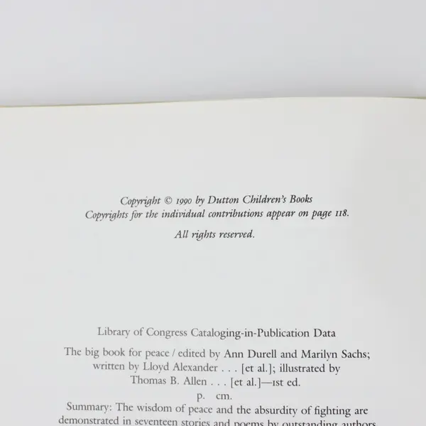 The Big Book for Peace Kid's Book HC w/ DJ 1990, Lloyd Alexander 
