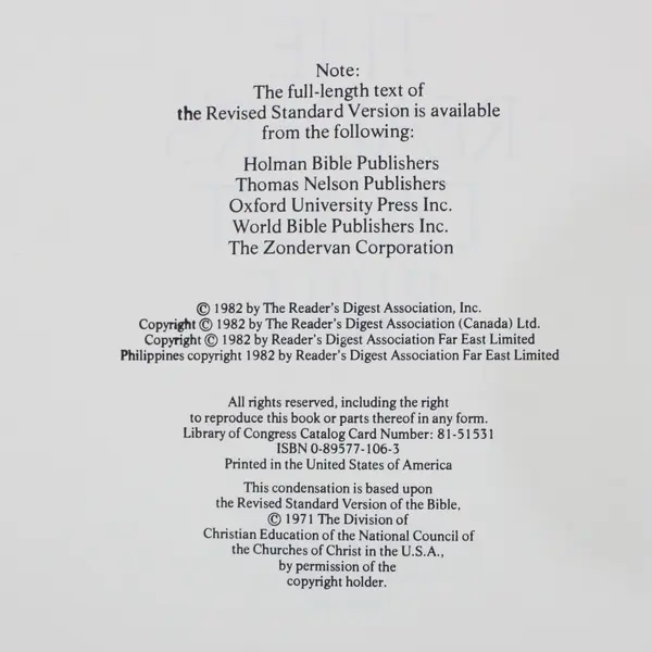 The Reader's Digest Bible Condensed Revised Standard Version 1982 Hardcover DJ