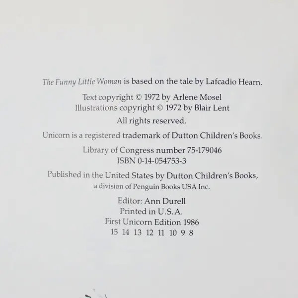 The Funny Little Woman 1986 Paperback Arlene Mosel Blair Lent Book