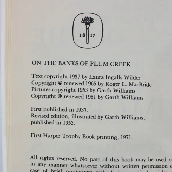 On the Banks of Plum Creek 1971 Paperback Harper Trophy Laura Ingalls Wilder