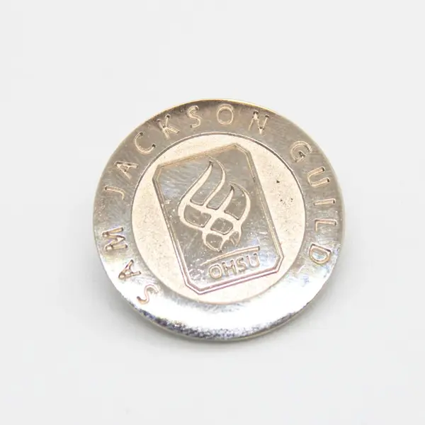 Sam Jackson Guild OHSU Round Raised Lapel Pin 1 Inch Silver