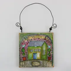 Lisa Kaus Whimsical Cottage House Wall Plaque 6x6 Signed Art