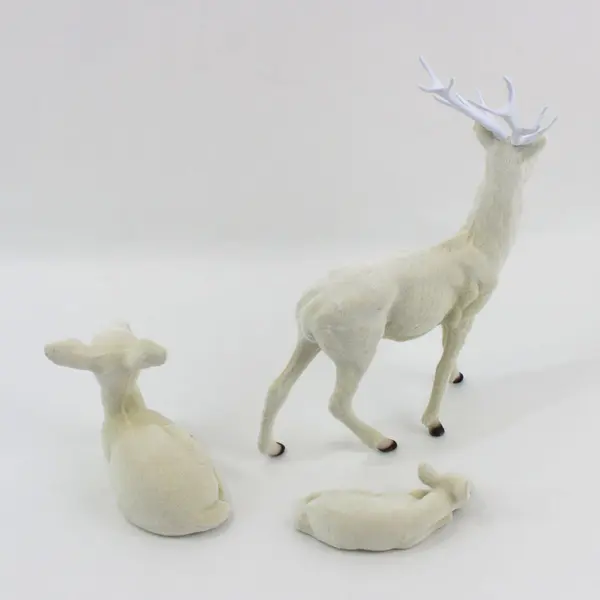 3 Piece White Flocked Reindeer Family Figurine Set Holiday Decor