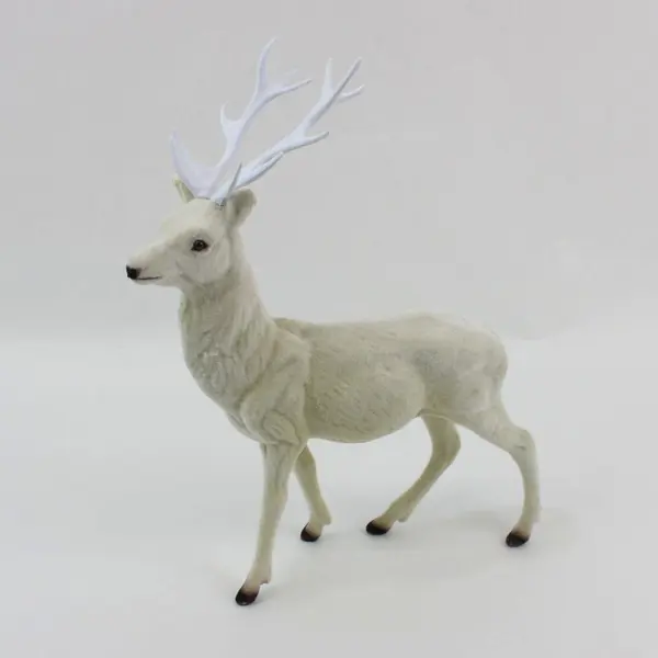 3 Piece White Flocked Reindeer Family Figurine Set Holiday Decor