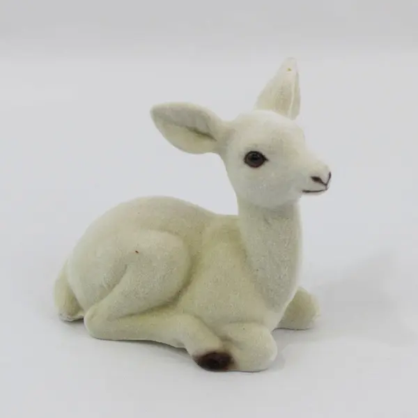 3 Piece White Flocked Reindeer Family Figurine Set Holiday Decor