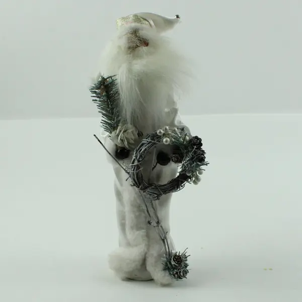 Santa Claus Christmas Standing Figurine White Faux Fur Wreath