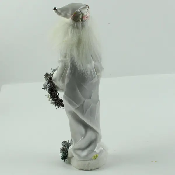 Santa Claus Christmas Standing Figurine White Faux Fur Wreath