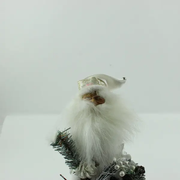 Santa Claus Christmas Standing Figurine White Faux Fur Wreath