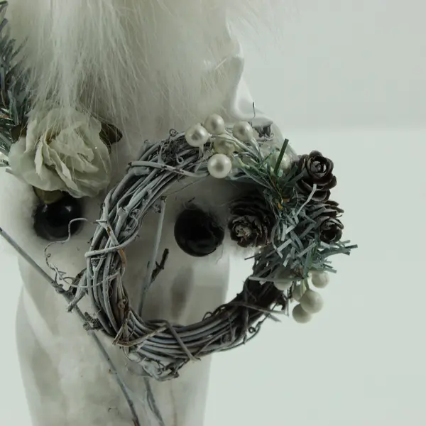 Santa Claus Christmas Standing Figurine White Faux Fur Wreath