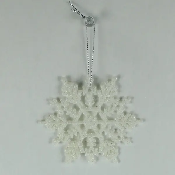 Set of 10 White Glitter Snowflake Christmas Ornaments