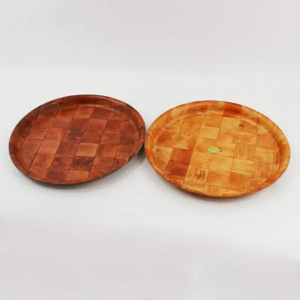 Set of 2 Formosa Wood Woven Wood Round Serving Trays 13 Inch