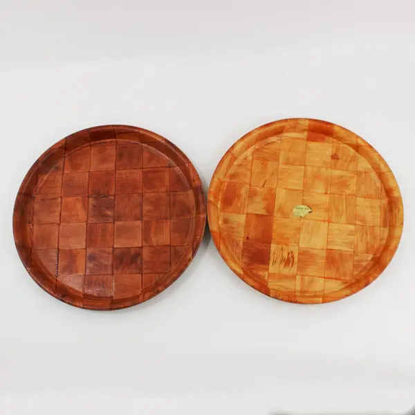 Set of 2 Formosa Wood Woven Wood Round Serving Trays 13 Inch