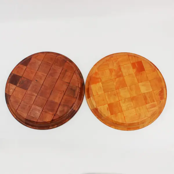 Set of 2 Formosa Wood Woven Wood Round Serving Trays 13 Inch