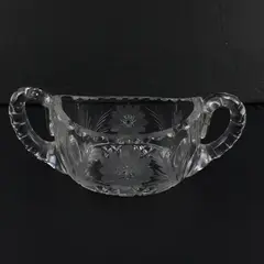 Vintage Etched Floral Open Sugar Bowl Frosted Pressed Glass Dual Handles
