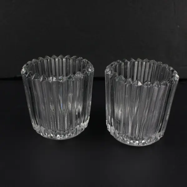 Lot of 2 Vintage Clear Ribbed Crystal Glass Votive Candle Holders USA