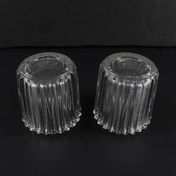 Lot of 2 Vintage Clear Ribbed Crystal Glass Votive Candle Holders USA