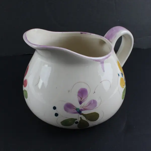 Vintage Secla Portugal Hand Painted Floral Squat Pitcher Jug