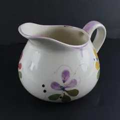 Vintage Secla Portugal Hand Painted Floral Squat Pitcher Jug