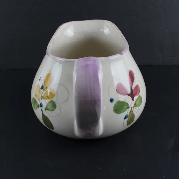 Vintage Secla Portugal Hand Painted Floral Squat Pitcher Jug