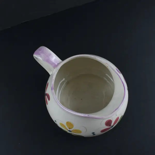 Vintage Secla Portugal Hand Painted Floral Squat Pitcher Jug