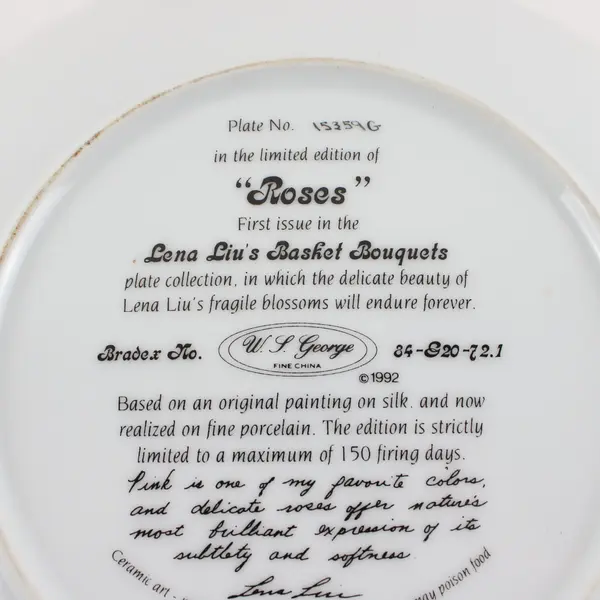 W.S. George Lena Liu Roses Collector Plate Floral Decorative