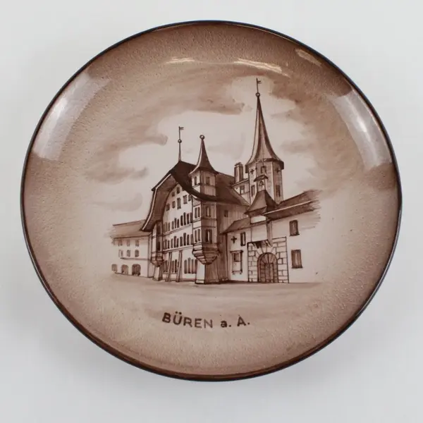 Vintage Hand-Painted Souvenir Porcelain Plate Büren a.A. Hug Kunstkeramik