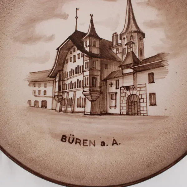 Vintage Hand-Painted Souvenir Porcelain Plate Büren a.A. Hug Kunstkeramik