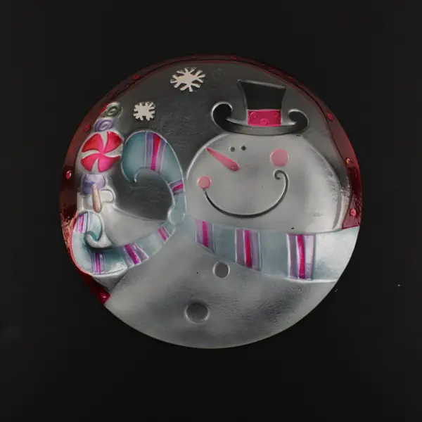 LS Arts Glass Snowman Christmas Holiday Platter Serving Tray