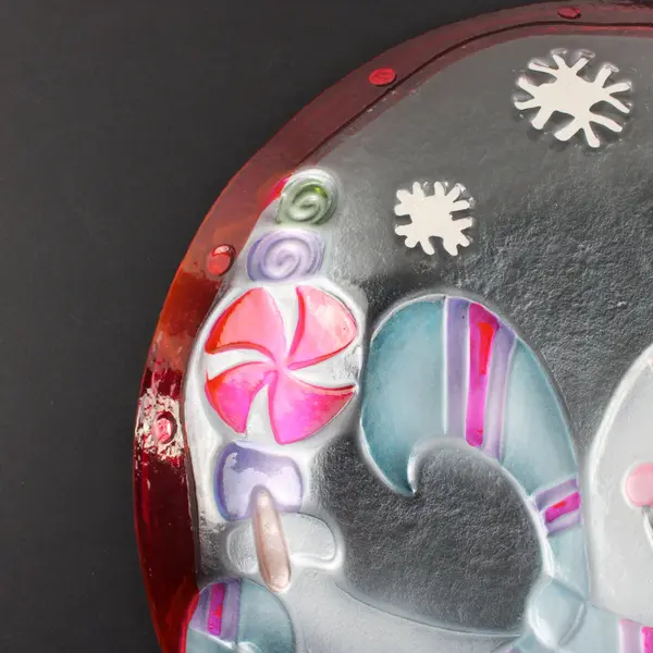 LS Arts Glass Snowman Christmas Holiday Platter Serving Tray