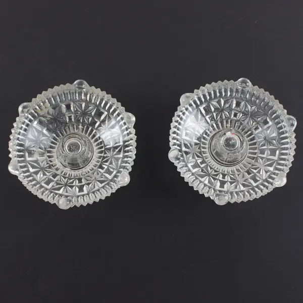 Set of 2 Stars & Bars Clear Pressed Glass Candle Holder Vintage