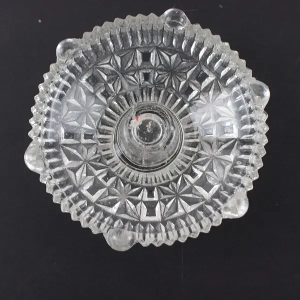 Set of 2 Stars & Bars Clear Pressed Glass Candle Holder Vintage