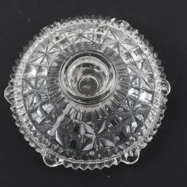 Set of 2 Stars & Bars Clear Pressed Glass Candle Holder Vintage
