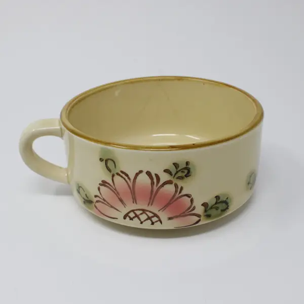 Vintage MCM Tundra Stoneware Flower Stackable Soup Mugs Set of 2