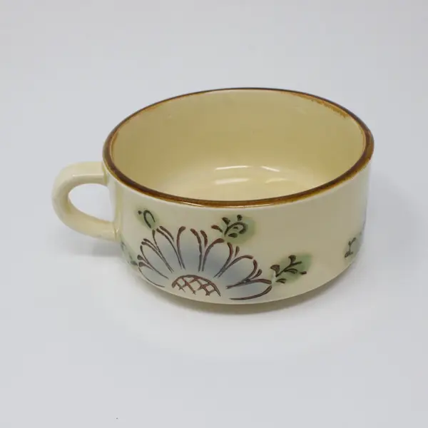 Vintage MCM Tundra Stoneware Flower Stackable Soup Mugs Set of 2