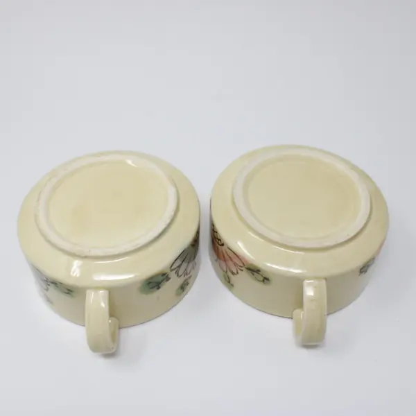 Vintage MCM Tundra Stoneware Flower Stackable Soup Mugs Set of 2