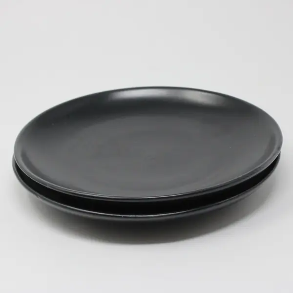 Set of 2 Matte Black Porcelain Salad Plates Modern Minimalist