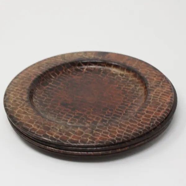 Target Set of 4 Decorative Pillar Candle Plates Brown Faux Crocodile