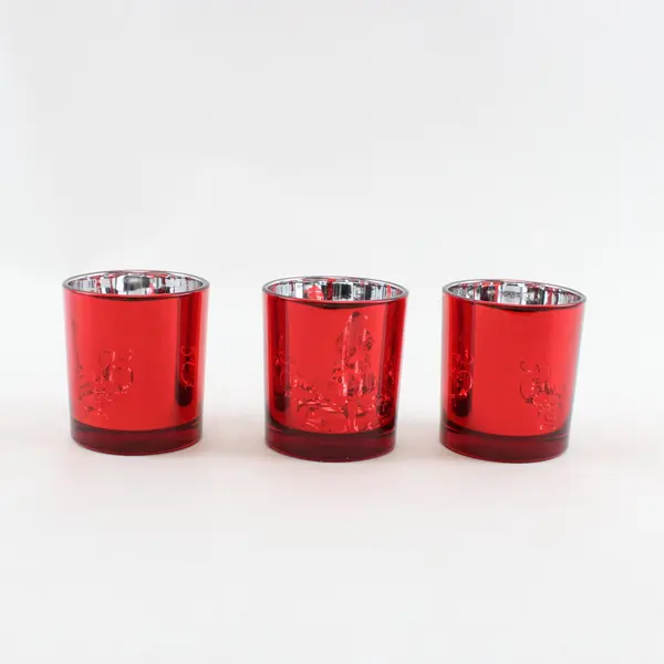 Set of 3 Creative Connections LTD Red Mercury Glass Votive Holders